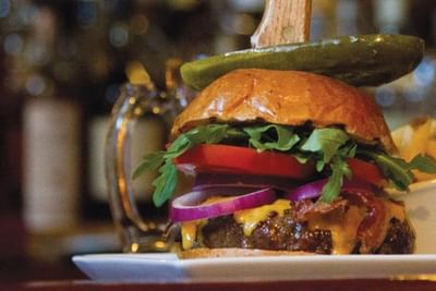 Large, juicy cheeseburger