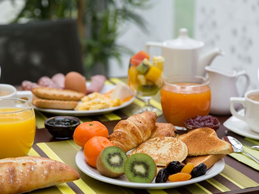 Closeup of a breakfast meal served at Actuel Hotel

