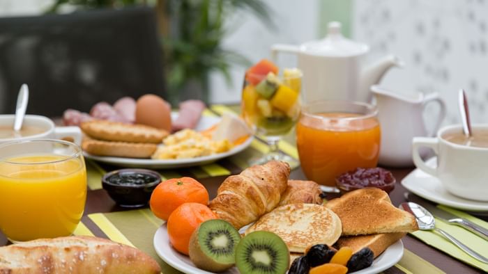 Closeup of a breakfast meal served at Actuel Hotel
