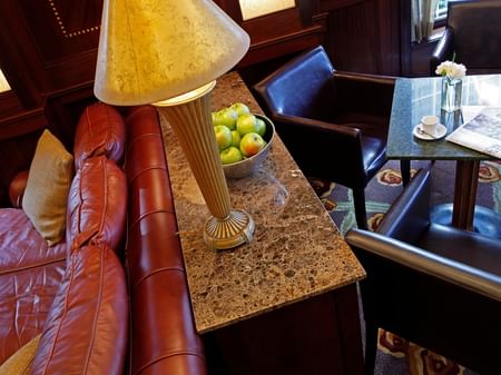Sofa and table at Rudolph's Bar and Lounge at Warwick New York