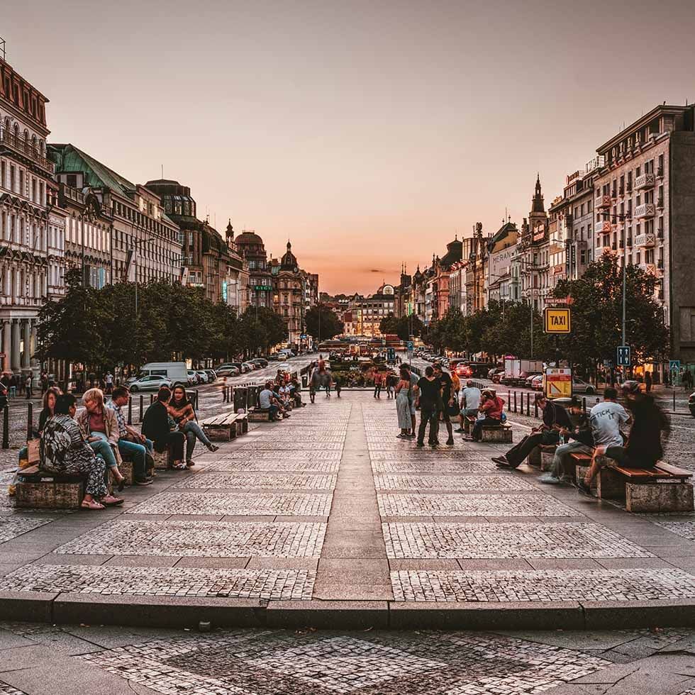 People around the Wenceslas Square near Falkensteiner Hotels