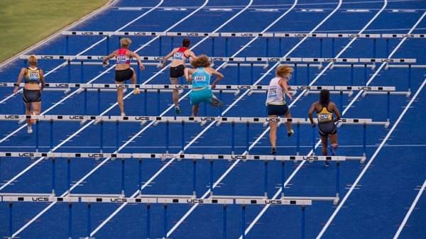 Athletes jumping Hurdling in Sydney Olympic Park Athletic Centre near Pullman Sydney Olympic Park