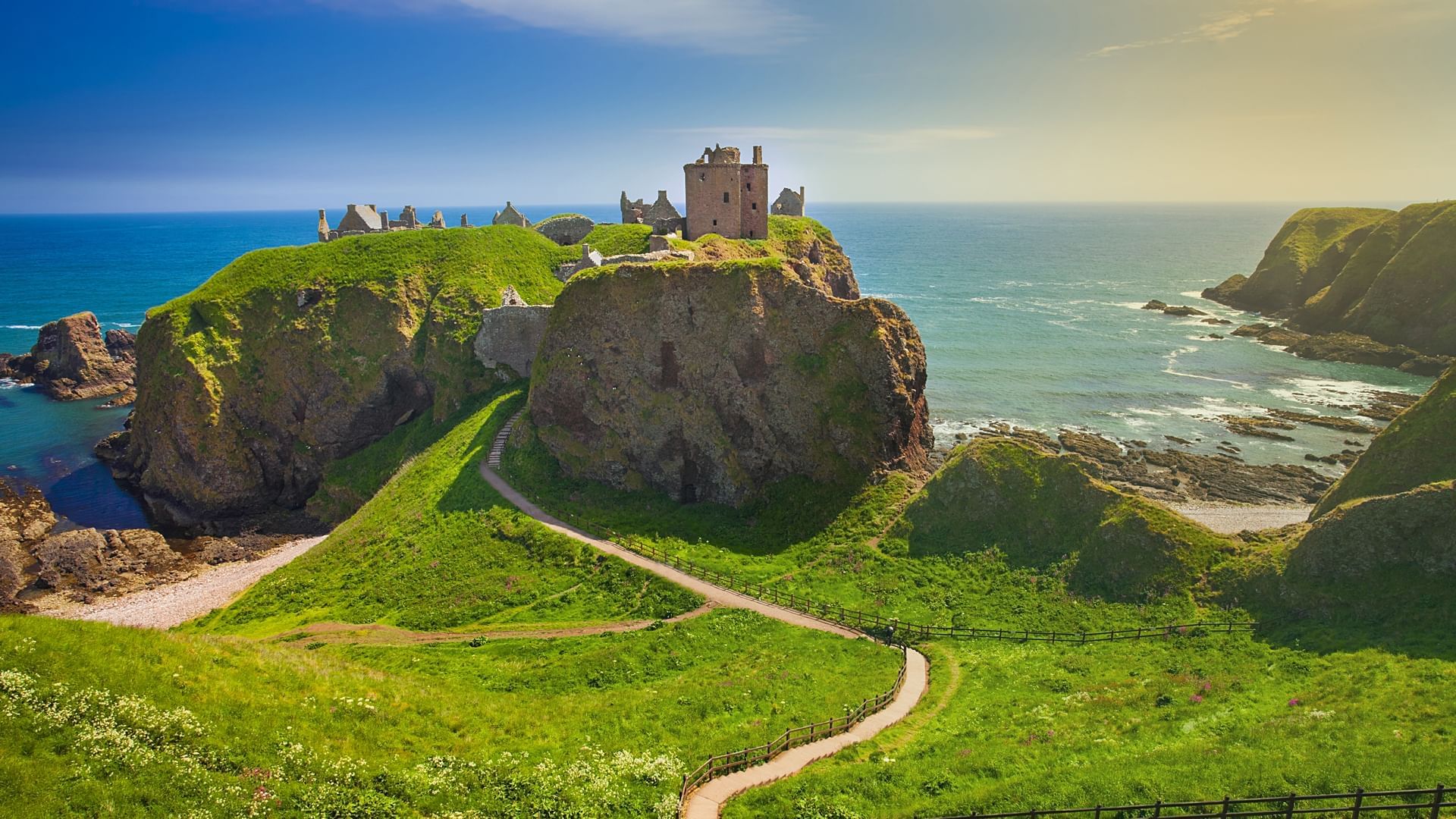 Distant view of Dunnottar-Castle near Village Hotels Aberdeen