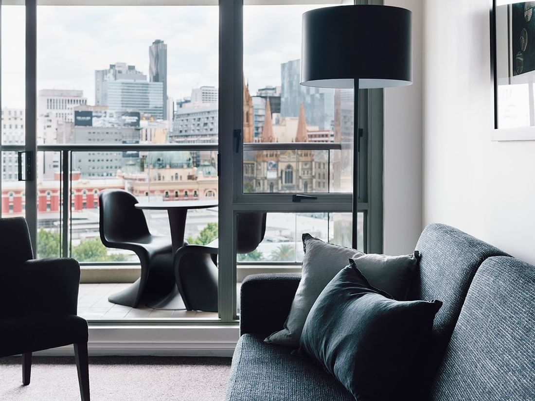 Livingroom in 1 Bedroom Superior Suite with City Views at Quay West Suites Melbourne