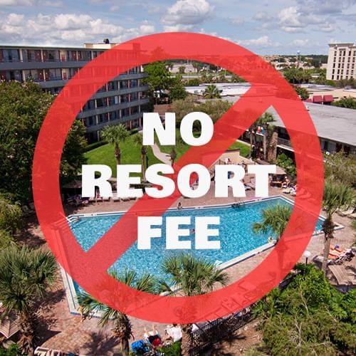 No Resort Fee poster used at Rosen Inn Hotels and Resorts