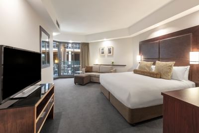 Interior of Deluxe Courtyard King Room at Amora Hotel Melbourne