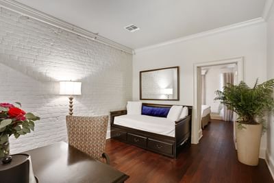 Living area in the Junior Suite at La Galerie Hotel