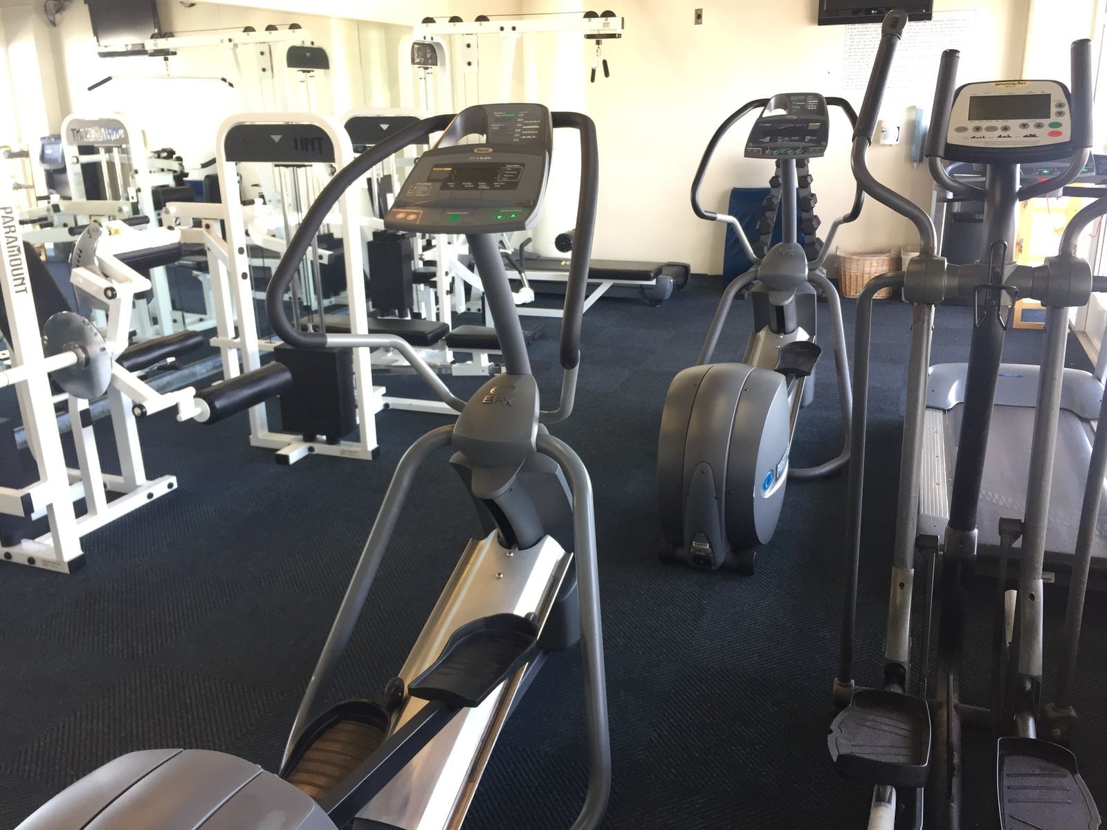 Exercise machines in the hotel gym at Bay Club Hotel