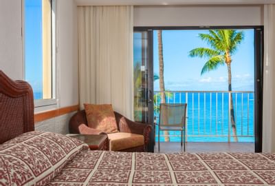 King bed in Oceanfront Room at Ka'anapali Beach Hotel Hawaii