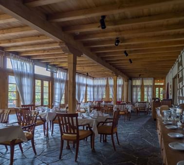 Interior of Sarfa Khar Restaurant at Serena Khaplu Palace