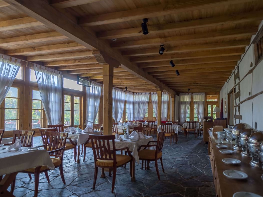 Interior of Sarfa Khar Restaurant at Serena Khaplu Palace