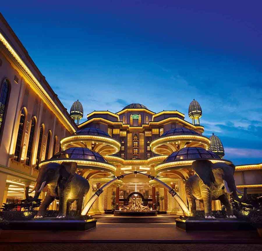 Elegant exterior of Sunway Hotels & Resorts entrance with skyscraper