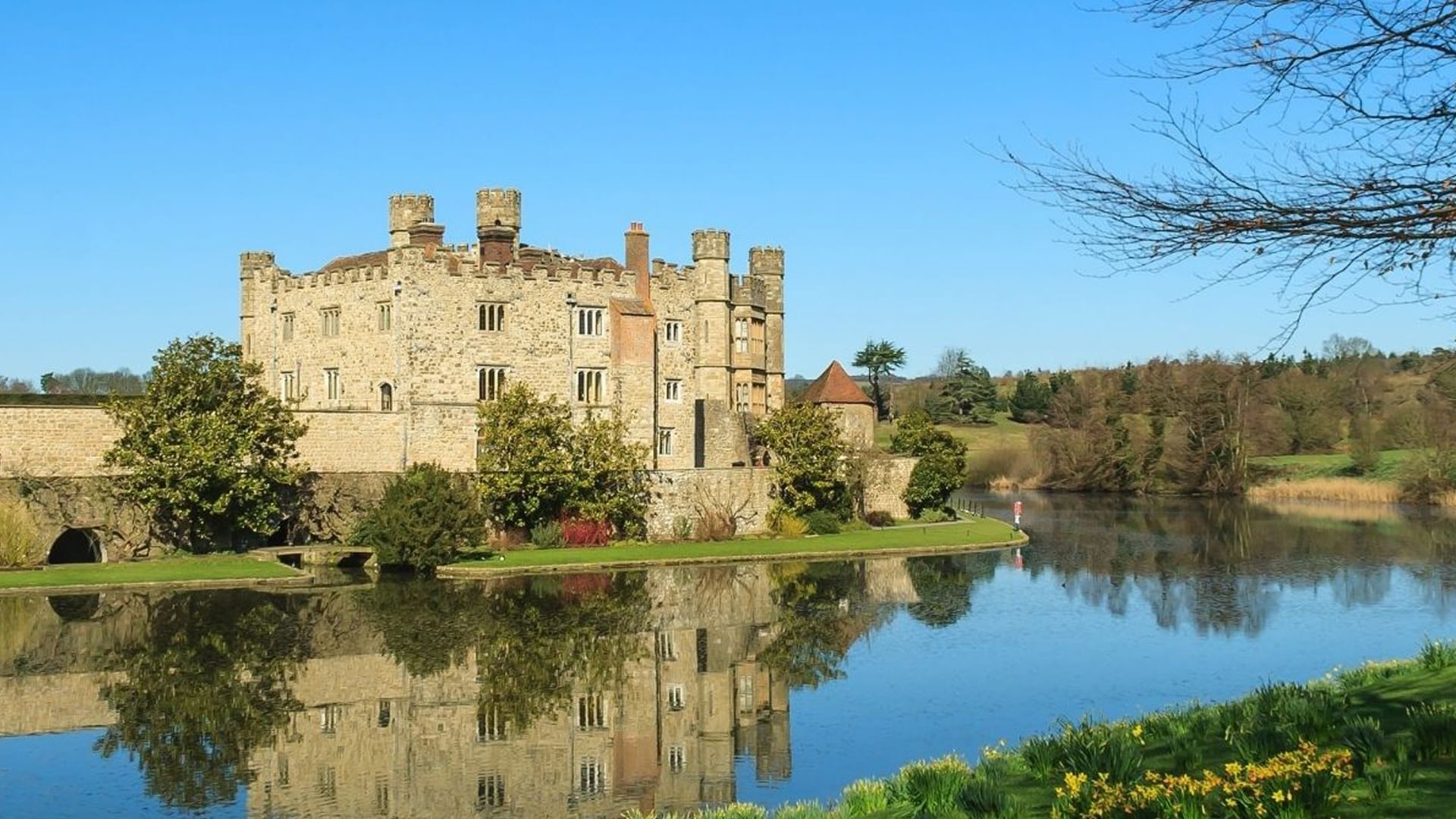 Exterior view of Leeds Castle near Village Hotels Maidstone