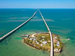 Aerial view of the The Pigeon Key Historic District near Bayside Inn Key Largo