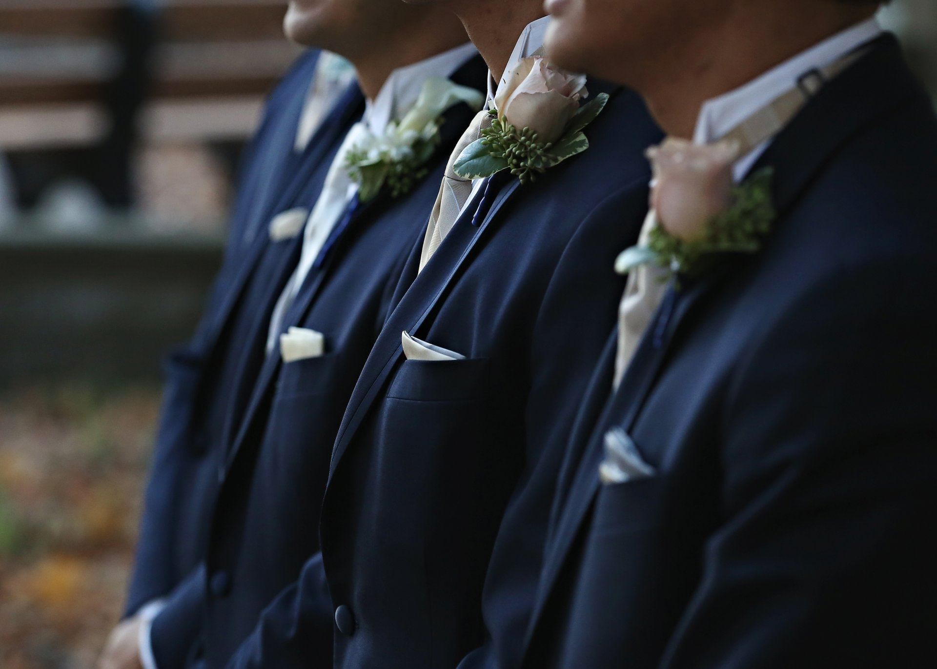 Closeup of the groomsmen's tuxedoes at Village Hotels