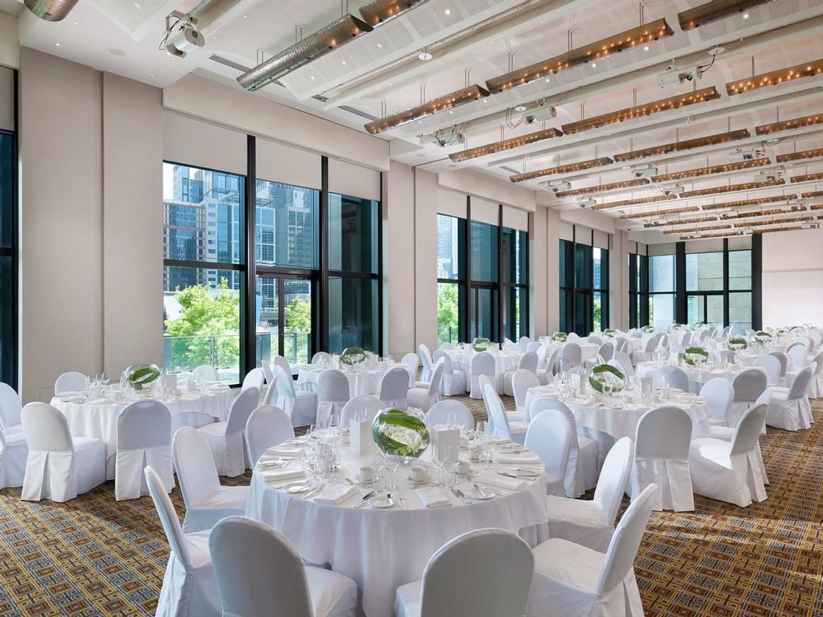 Banquet setup in River Room at Crown Hotel Melbourne