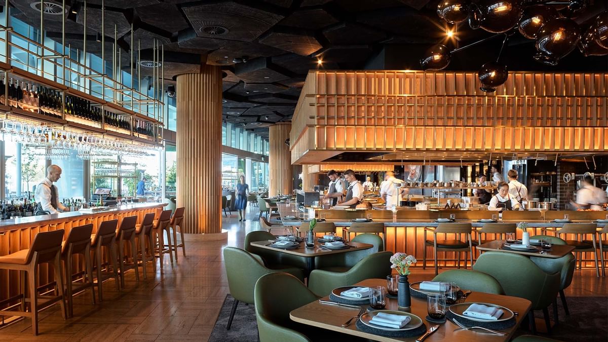 Interior of Woodcut restaurant in Crown Towers Sydney