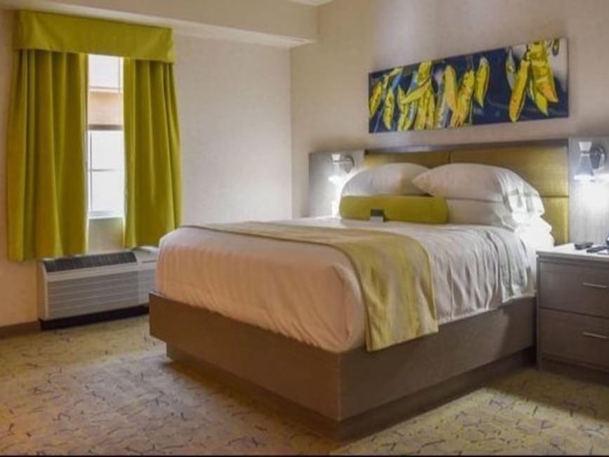 a bed in a hotel room