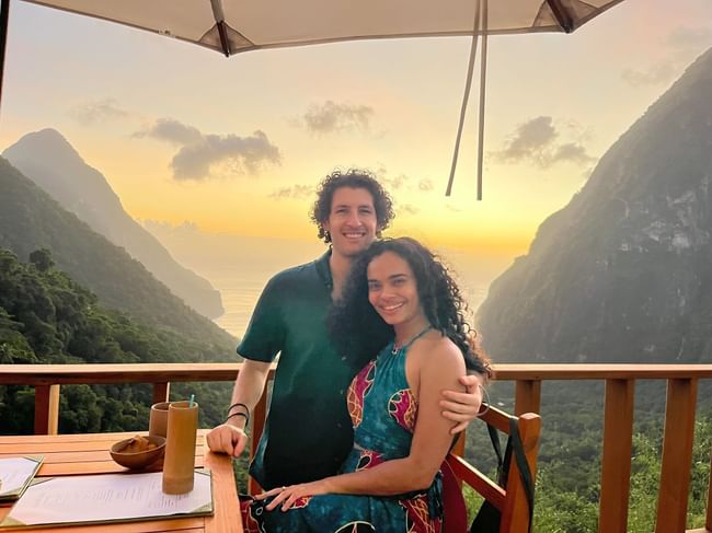 A couple enjoys a romantic moment at Ladera Resort, a couples resort in the Caribbean.