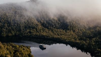 Aerial view of Gordan River & forest near Gordon River Cruise