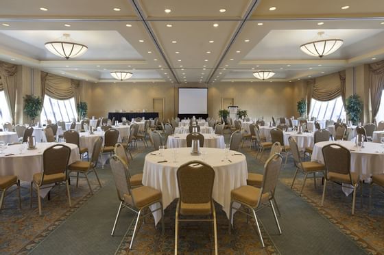 Banquet table setup in Baronet Ballroom at Hotel Halifax