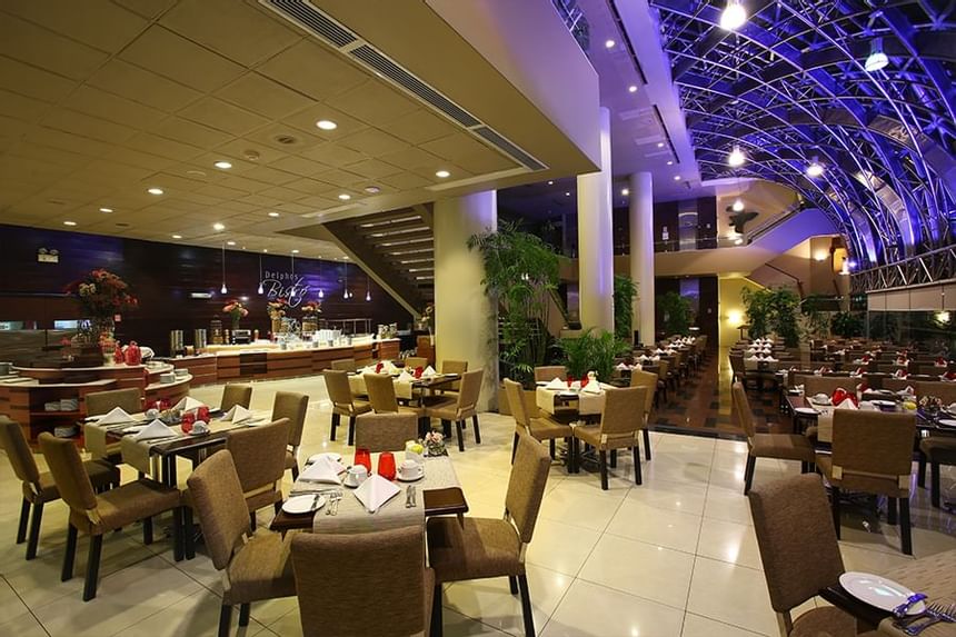 Dining area at Delphos Bistro in Delfines Hotel