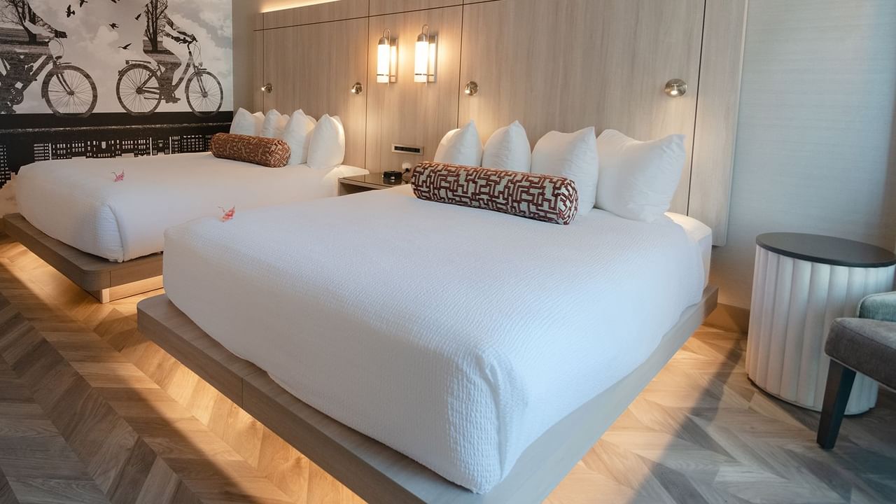 Hotel guestroom with two queen beds