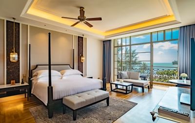 Four poster bed with a balcony in Grand Merchant 2-Bedroom Suite at The Danna Langkawi