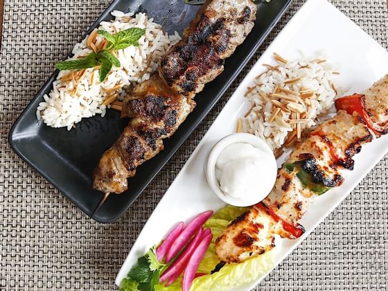 Kebab and rice served at the FIGS Restaurant in Hotel Jackson