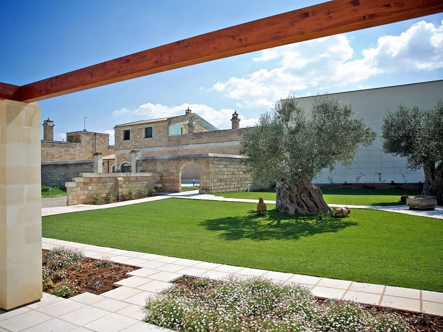 An exterior view of the Hotel & garden at Masseria Stali