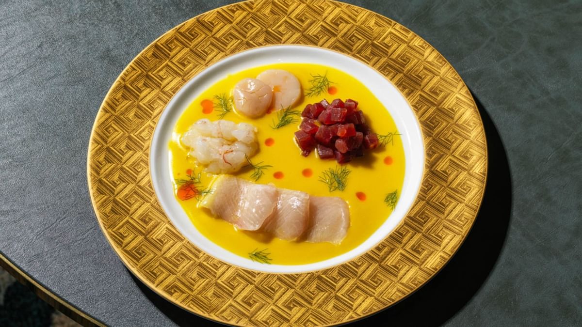 Seafood soup served in a’Mare at Crown Towers Sydney