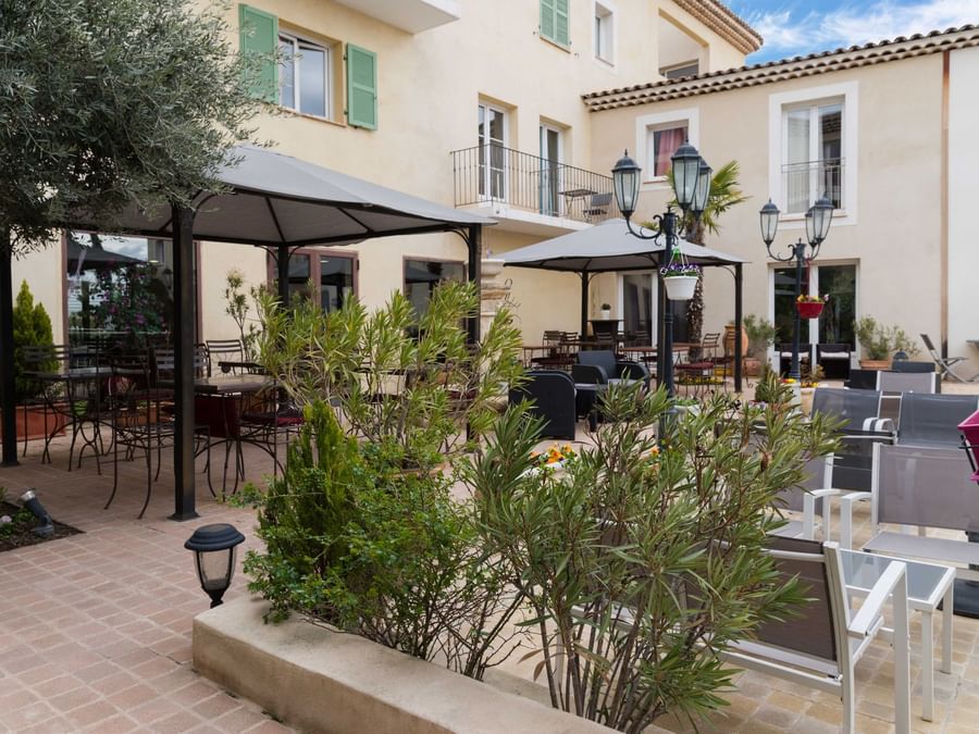 Outside dining area at Hotel Le Village Provencal