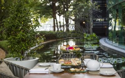 Tea served with snacks at Lobby Lounge in Chatrium Hotel