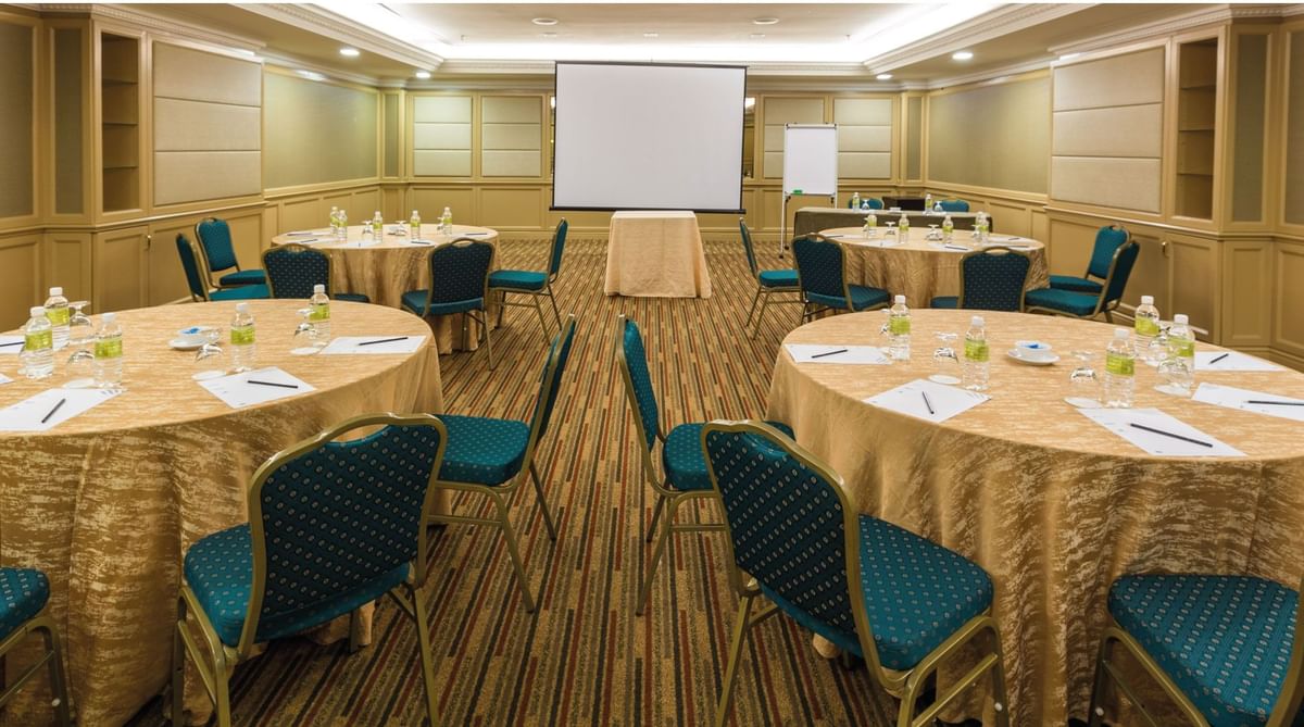 Banquets were arranged with a large screen for a meeting event at Sunway Hotel Seberang Jaya