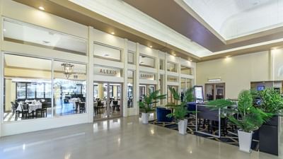 Exterior view of the Steak House at Alexis Gardens entrance in Alexis Park Resort