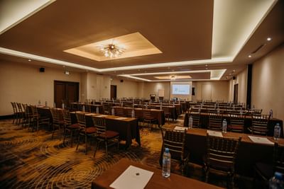 Classroom type set-up in Diamond Hall at Araiza Hotel Calafia