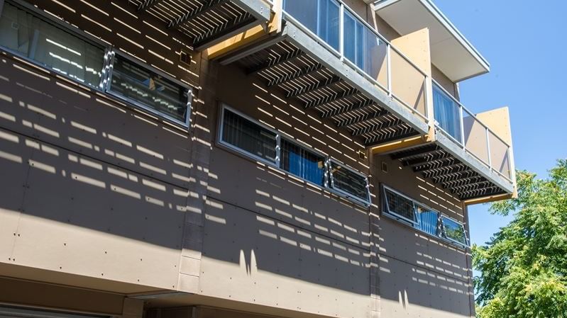 Student Living Edge Apartments – Grote Street building features single car garage, telecom & balconies
