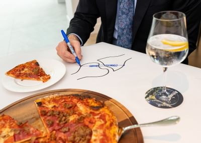 Pizza and wine at Think Tank restaurant