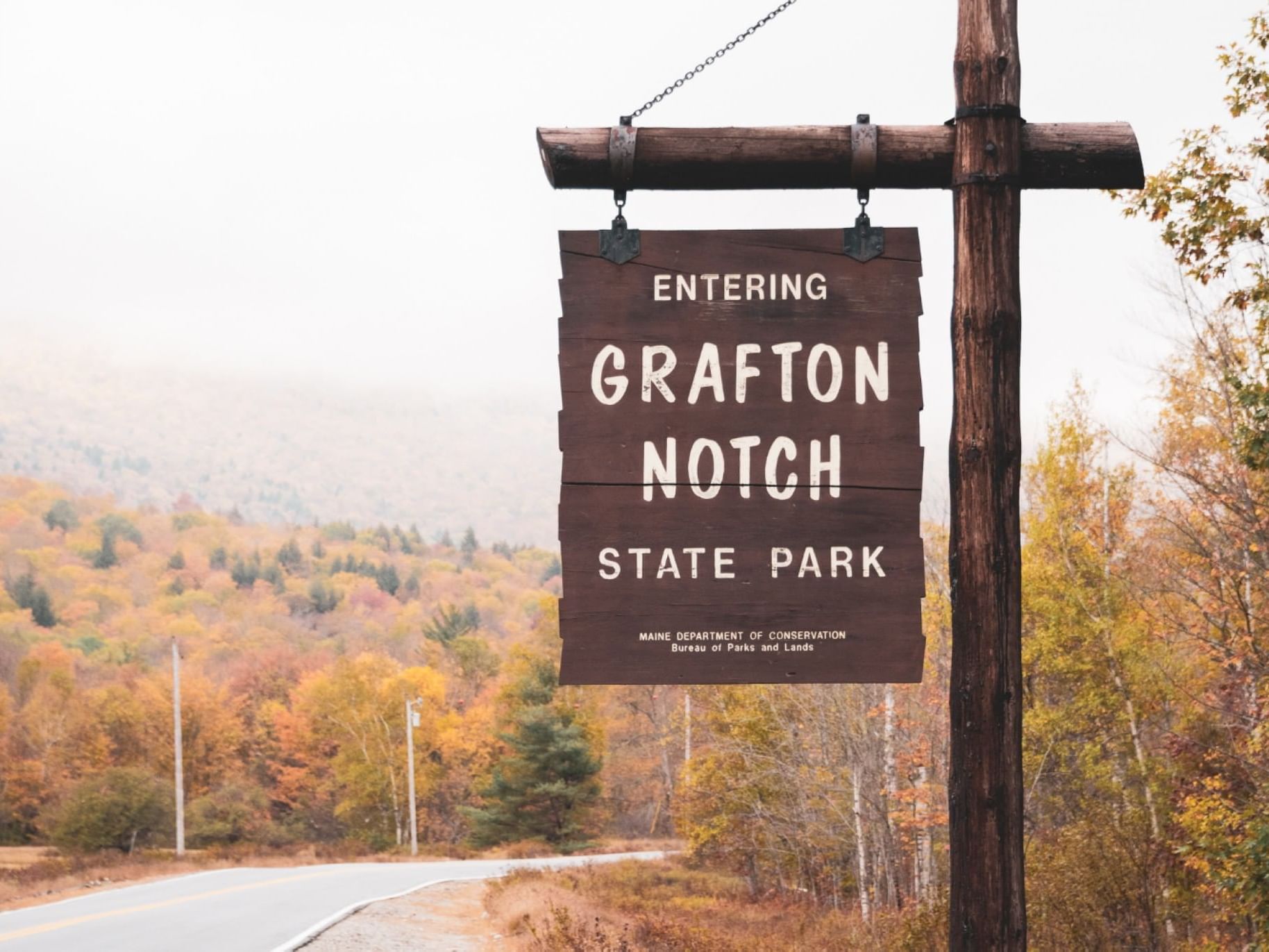 Entrance sign of Grafton Notch State Park near The Bethel Inn Resort & Suites