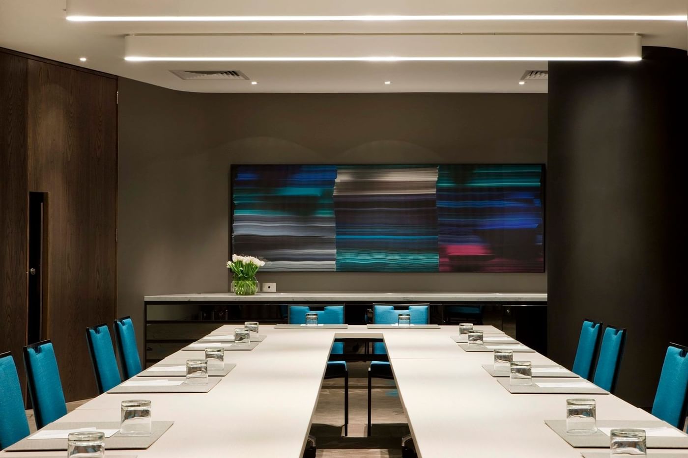 Meeting room with a long table at Crown Hotel Melbourne
