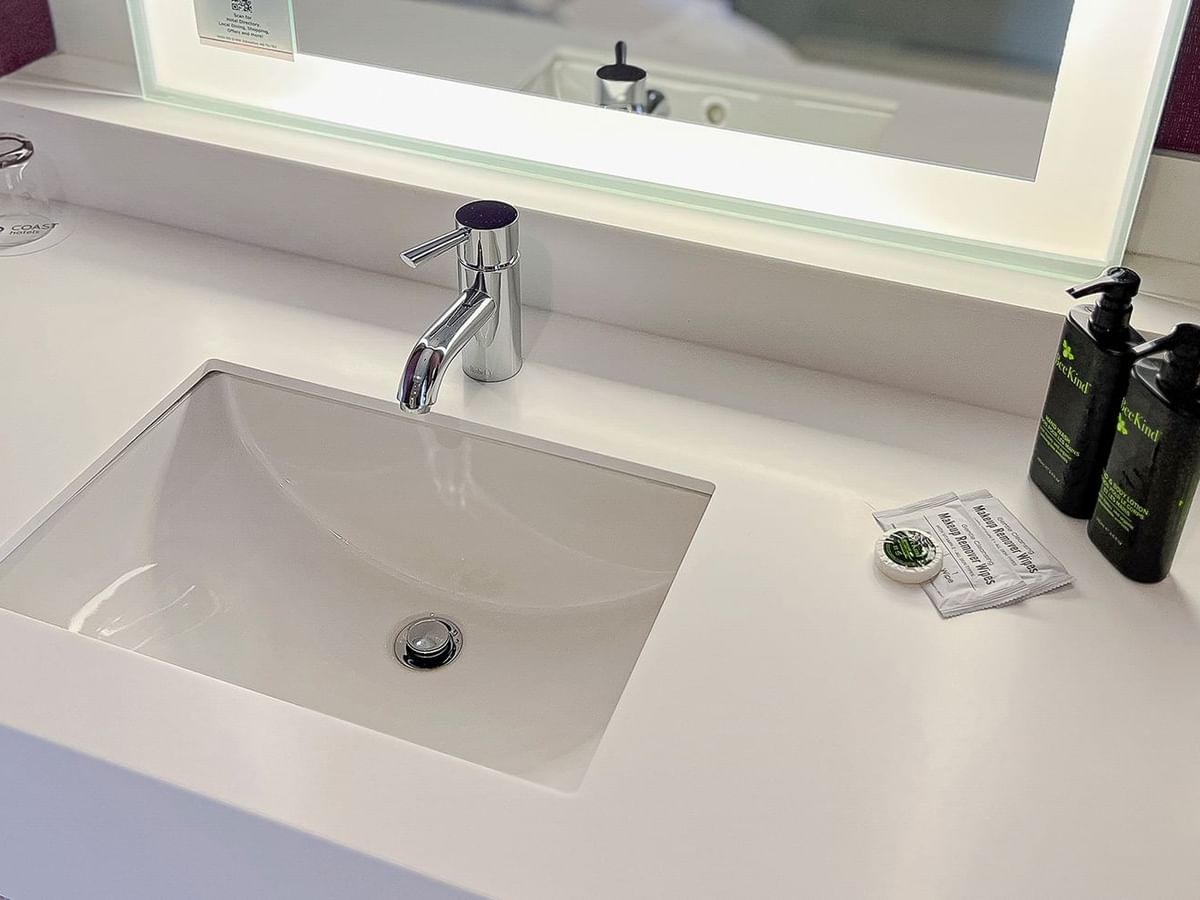 Washroom sink with soap