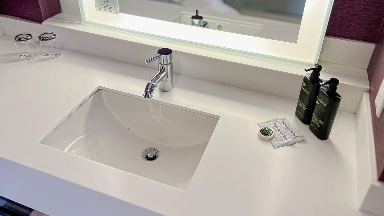 Washroom sink with soap