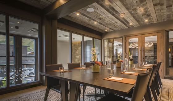 Arranged table set-up in Deloney Room at Hotel Jackson