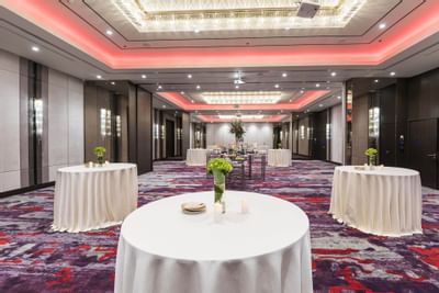 Cocktail tables in the River Meeting room at Chatrium Hotel