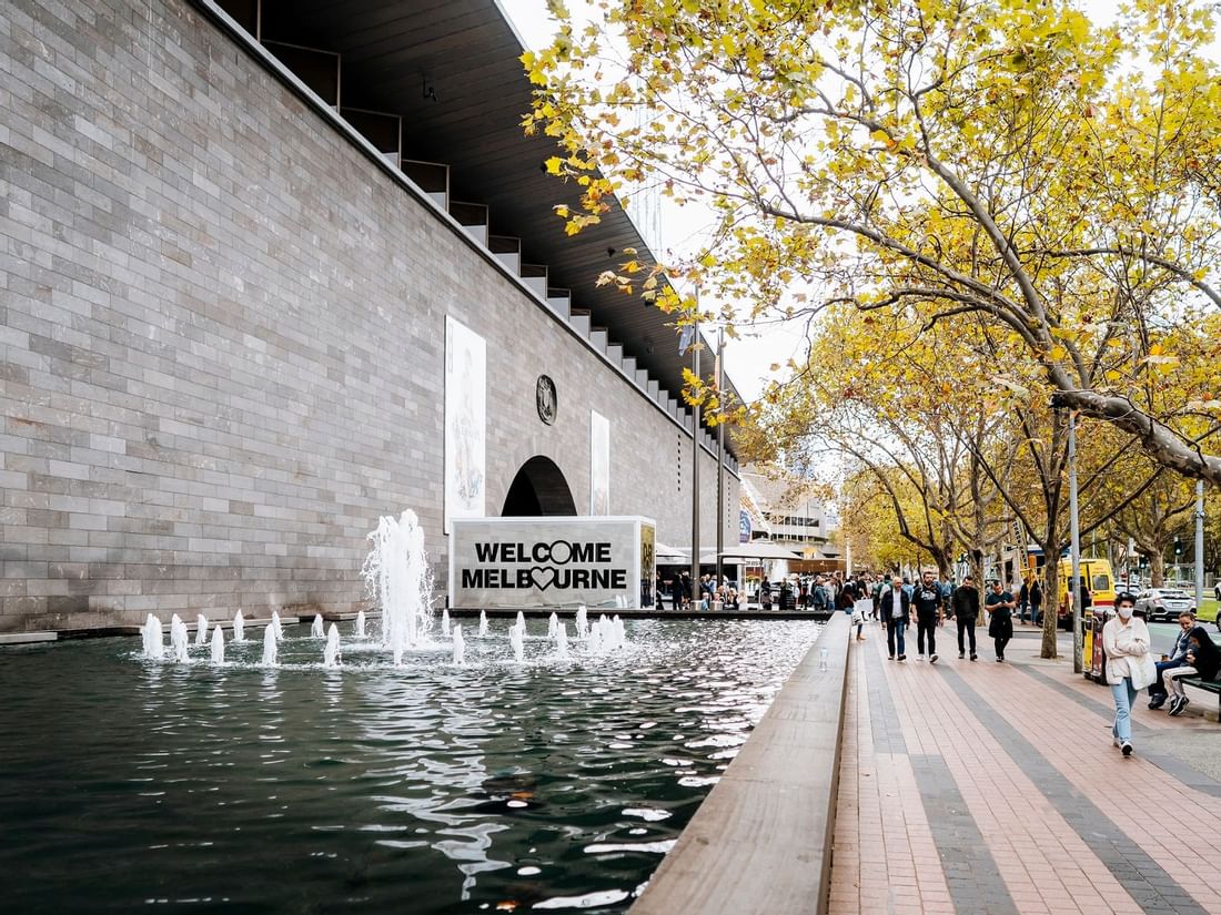 Water fountain by the sidewalk in NGV near Quay West Suites Melbourne