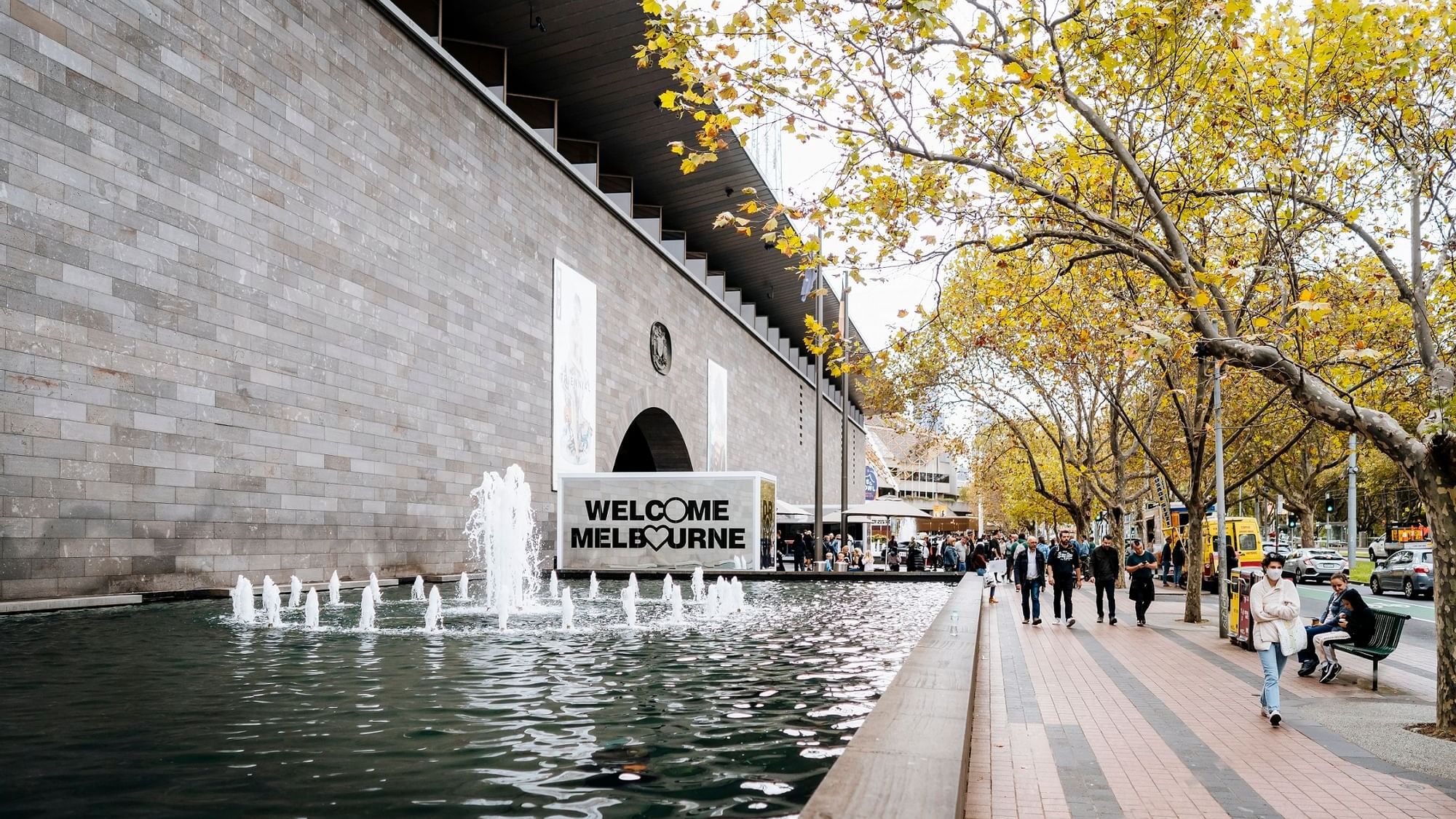 Water fountain by the sidewalk in NGV near Quay West Suites Melbourne