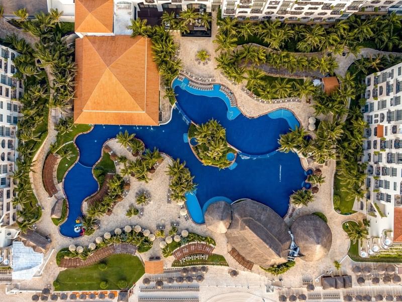 Ariel view of the outdoor pool & Hotel at FA Hotels & Resorts
