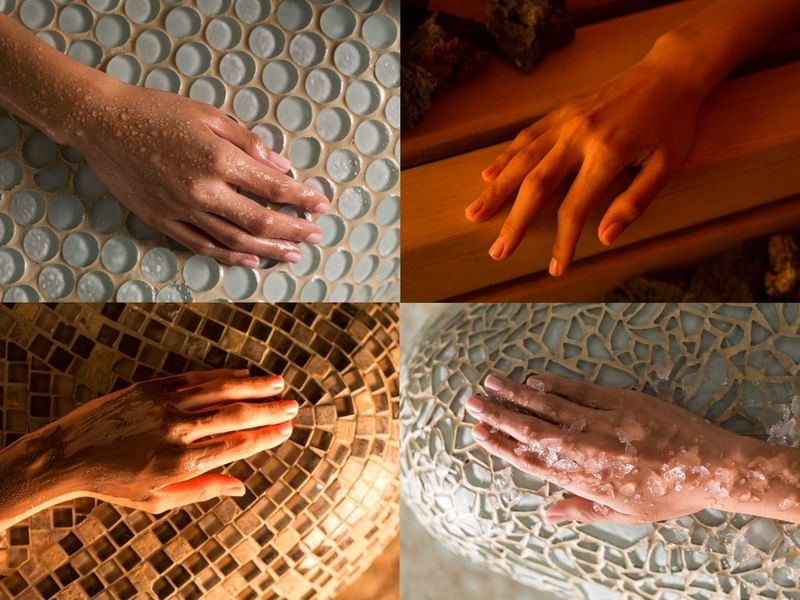 Collage of hands with treatments close-up, La Colección Resorts
