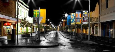 Street view at night near Ocean Centre Hotel