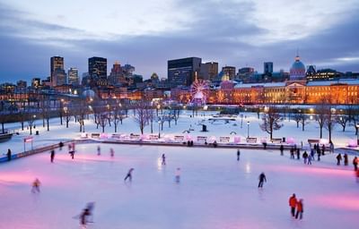 Ice Skaters at Quartier des Spectacles near Hotel Zero1